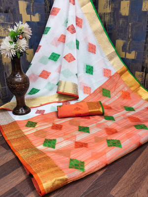 Cjrm Solid/Plain Gadwal Cotton Silk Saree(Multicolor)