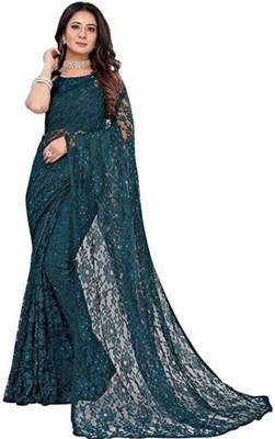 Suntex Self Design Bollywood Net Saree(Green)