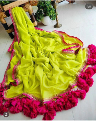 Shreeji Self Design Handloom Georgette Saree(Green)