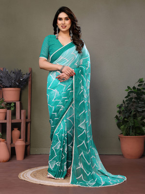 Divastri Embellished Bollywood Georgette, Silk Blend Saree(Light Blue)