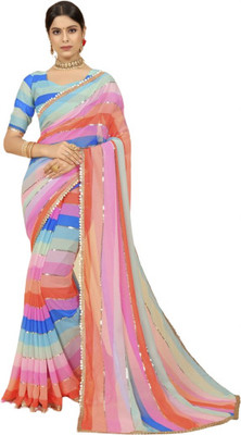SHOBHTESH Striped Bollywood Georgette Saree(Multicolor)