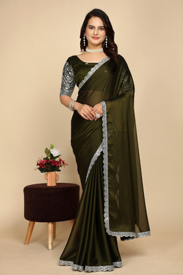 K 5 FASHION Self Design, Solid/Plain, Embroidered Bollywood Chiffon Saree(Light Green)
