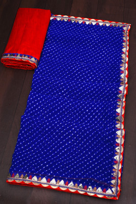 ASTEYAM Printed Bandhani Georgette Saree(Blue)