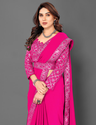 SOMVATI Embellished Bollywood Chiffon Saree(Pink)