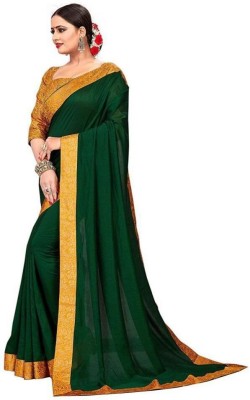 NANCY HUB Solid/Plain Bollywood Art Silk Saree(Dark Green)