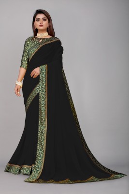 LIMTD Temple Border Bollywood Georgette, Chiffon Saree(Black)