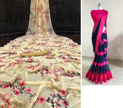 Sita Floral Print Bollywood Georgette Saree(Pack of 2, Yellow)