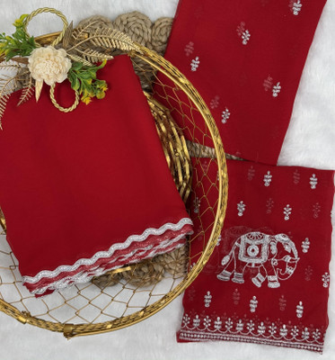 SROLY Embellished Bollywood Georgette Saree(Red)