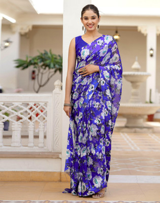 Samah Digital Print, Printed, Embellished Bollywood Georgette Saree(Blue)