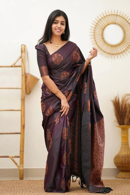 sahajanand fab Self Design Kanjivaram Art Silk, Cotton Silk Saree(Purple)