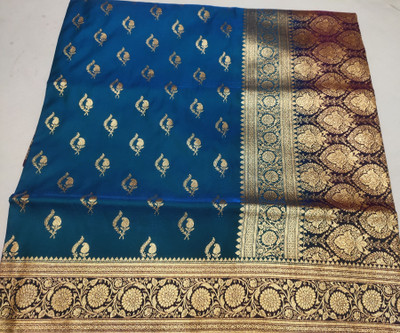 Aaradhya Creation Self Design Banarasi Nylon Saree(Light Blue)