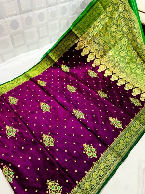 Satin Embroidered Banarasi Satin Saree(Purple)