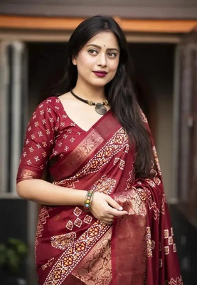 SSHAGUN LIFESTYLE Printed Bollywood Cotton Linen Saree(Black)