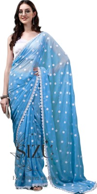 SIZU Embroidered Lucknow Chikankari Georgette Saree(Blue)