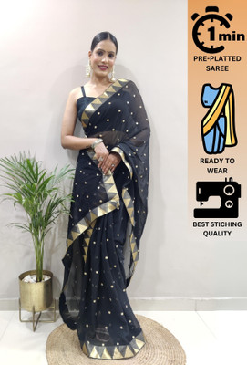 YANKITA Embroidered Daily Wear Georgette Saree(Black)