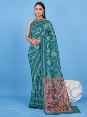 Divastri Printed Daily Wear Linen Saree(Dark Blue)