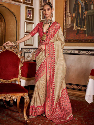 ANOUK Woven Patola Silk Blend Saree(Beige)