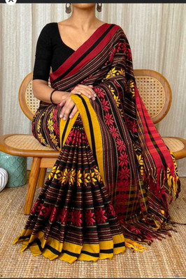 sdn Woven Tant Handloom Pure Cotton Saree(Black)