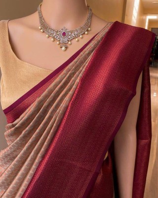 AVANTIKA FASHION Woven Banarasi Pure Silk, Art Silk Saree(Cream, Pink)