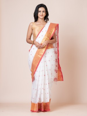 puku Woven Handloom Pure Cotton Saree(White)