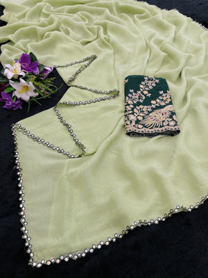 K 5 FASHION Embroidered, Self Design Bollywood Tissue Saree(Green)