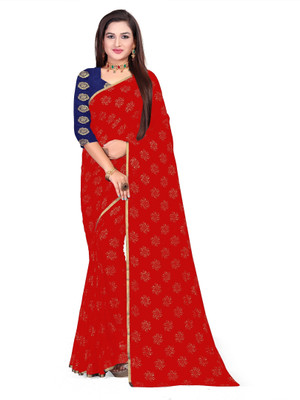 HouseOfCommon Printed Bollywood Chiffon Saree(Red)