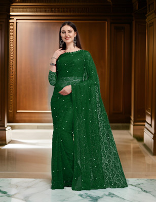DIVUE Embroidered Bollywood Net Saree(Green)