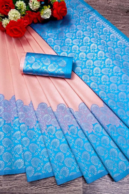 KASHTBHANJAN ETHNICWEAR Self Design Banarasi Satin Saree(Purple, Blue)