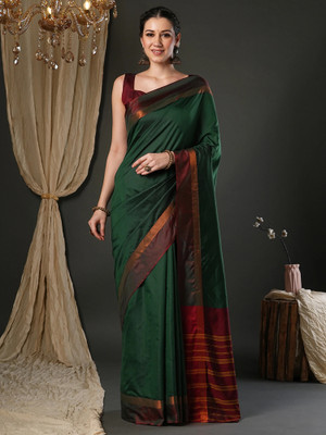 Sareemall Color Block Daily Wear Cotton Silk Saree(Green)