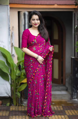 TTH Printed Bollywood Georgette Saree(Pink)