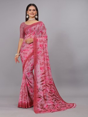 HouseOfCommon Floral Print Bollywood Georgette Saree(Pack of 2, Pink)