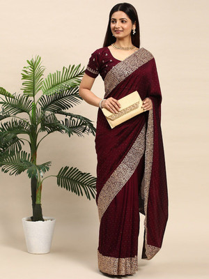 JAINICA Self Design Bollywood Georgette Saree(Maroon)