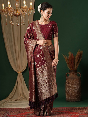 ANOUK Woven Kanjivaram Georgette Saree(Maroon)
