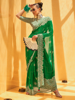 Tasrika Printed Daily Wear Georgette Saree(Green)