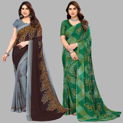 Anand Sarees Printed Daily Wear Georgette Saree(Pack of 2, Brown, Grey, Green)