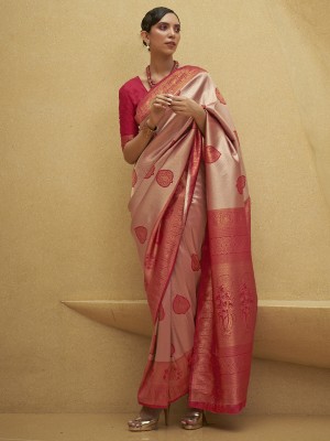 Divastri Woven Banarasi Nylon Saree(Pink)