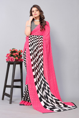 ANIRAV Striped Bollywood Georgette Saree(Pink)