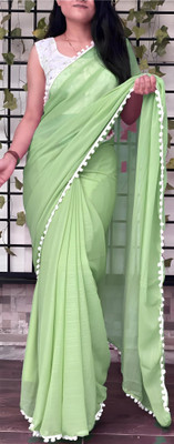 MGCollectionONE Solid/Plain Bollywood Georgette Saree(Light Green)