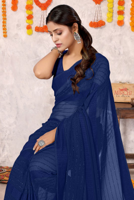 MIRCHI FASHION Solid/Plain, Embellished Bollywood Georgette Saree(Dark Blue)