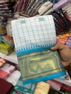 het designer studio Woven Banarasi Jacquard, Art Silk Saree(White, Light Blue)