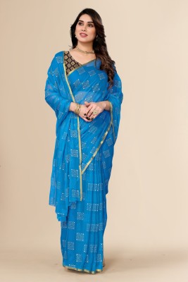 mamtasaree Printed Daily Wear Velvet, Chiffon Saree(Blue)