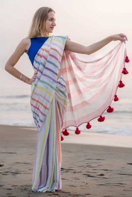 vira fashion Color Block Daily Wear Khadi Saree(Multicolor)
