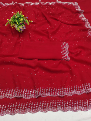 For And Ever Solid/Plain Bollywood Georgette Saree(Red)