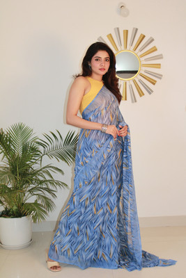 Shirodhari Printed Bollywood Georgette Saree(Blue)