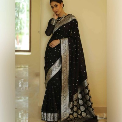 djn Printed Bollywood Art Silk, Jacquard Saree(Black)