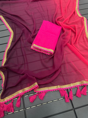 MM VENTURE Solid/Plain Bollywood Georgette Saree(Purple)