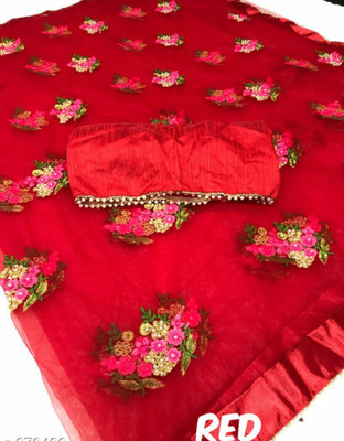 vallavi fashion Embroidered Bollywood Net Saree(Red)