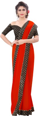 Georgette Saree Self Design, Dyed, Solid/Plain Bollywood Georgette, Chiffon Saree(Red)