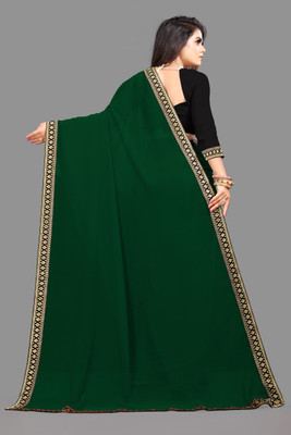 YP CREATION Solid/Plain Daily Wear Georgette Saree(Green)