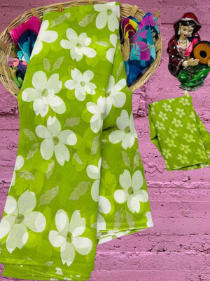 HouseOfCommon Floral Print Bollywood Georgette Saree(Green)
